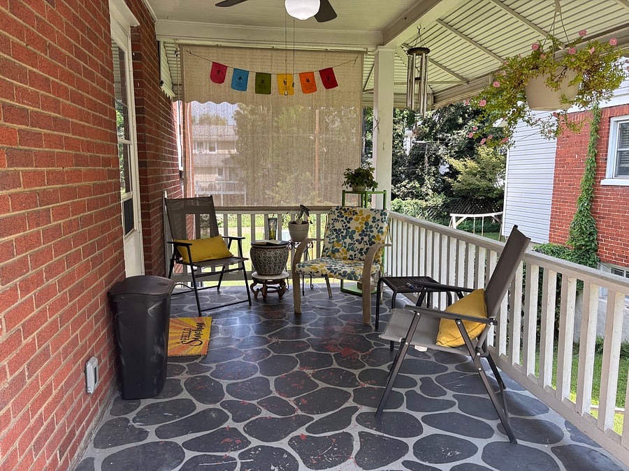 Side porch is always in the shade. Also has a ceiling fan/light.