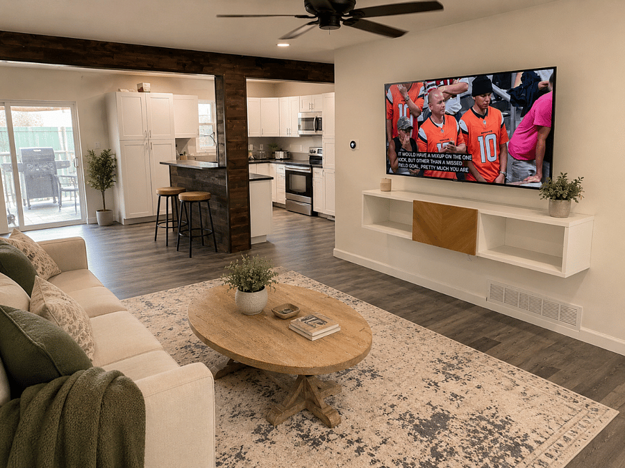 Furnished living room with TV.