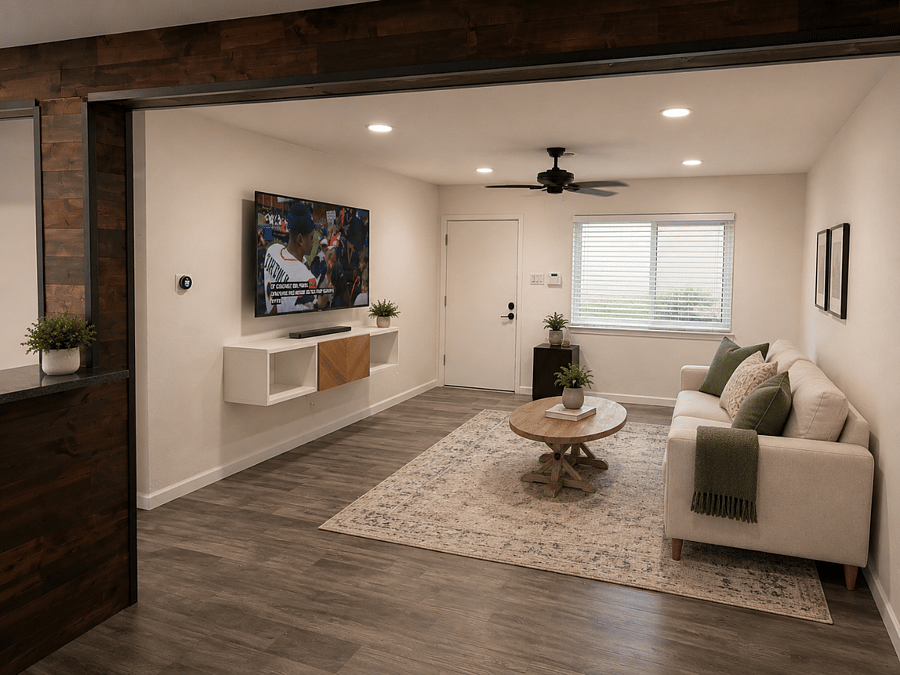 Living room and dining room.
