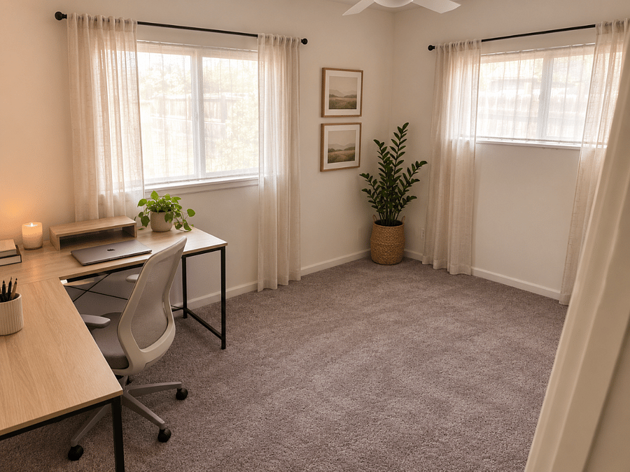 Dedicated office with large desk, monitor and plug & play available.