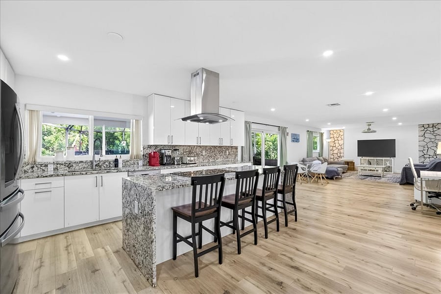 Kitchen and cooking island plates pots pans