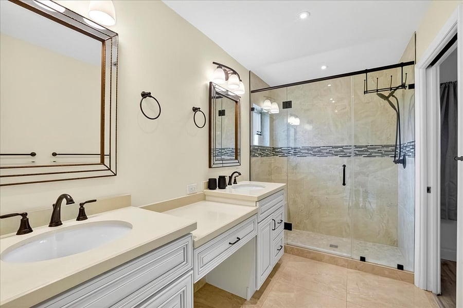 Master bathroom walk-in shower separate restroom