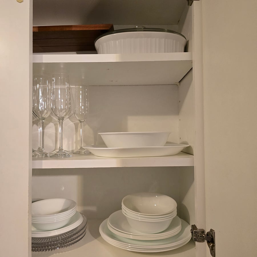 Plates, bowls, glasses and bake ware.