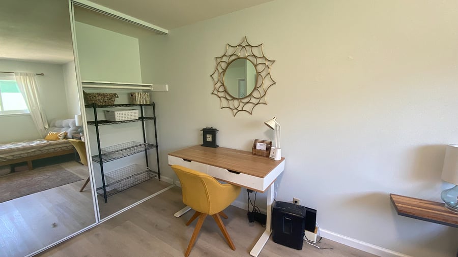 Bedroom 2/Office: Bookcase inside closet with bins ready for your clothes, or other "stuff"