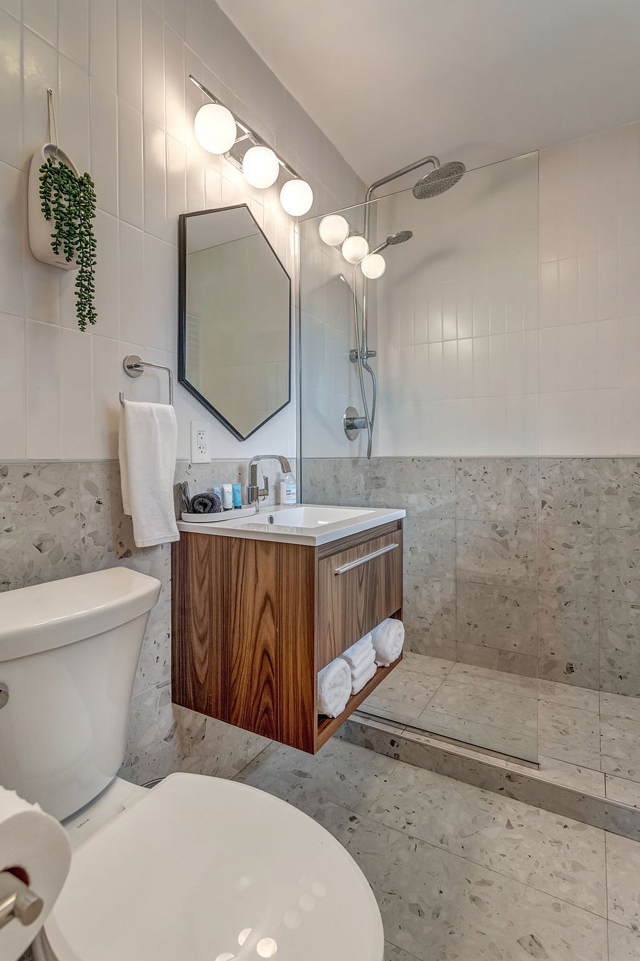 Fully updated primary bathroom with walk-in shower.  All linens provided and initial toiletries are supplied.  