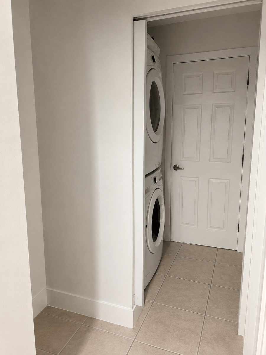 Shared Laundry with pocket door privacy.