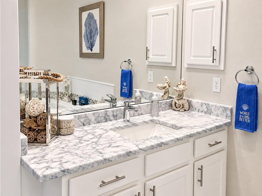 Plenty of vanity and storage space helps keep everyday routines organized during an extended stay.