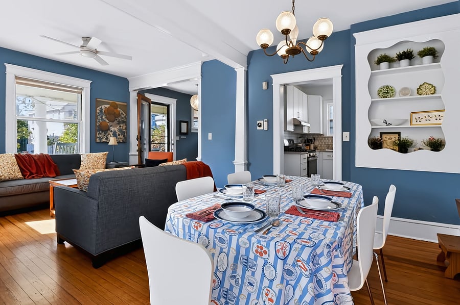 Dining room is conveniently adjacent to the living room and the kitchen.