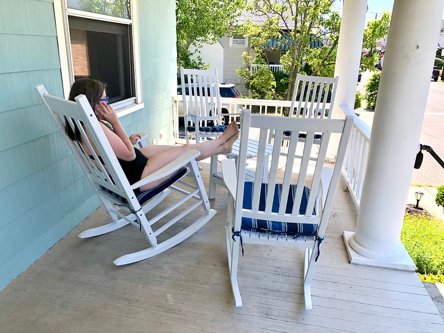 Relax, work, snack or socialize on the roomy front porch.