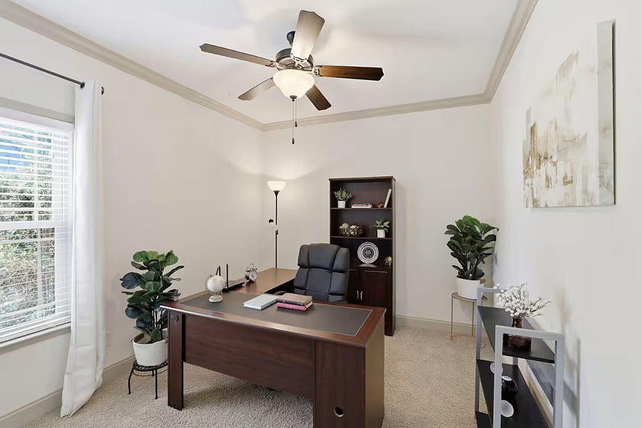 Office Room set up in 3rd Bedroom. Foldable twin bed and airmattressj for sleeping.