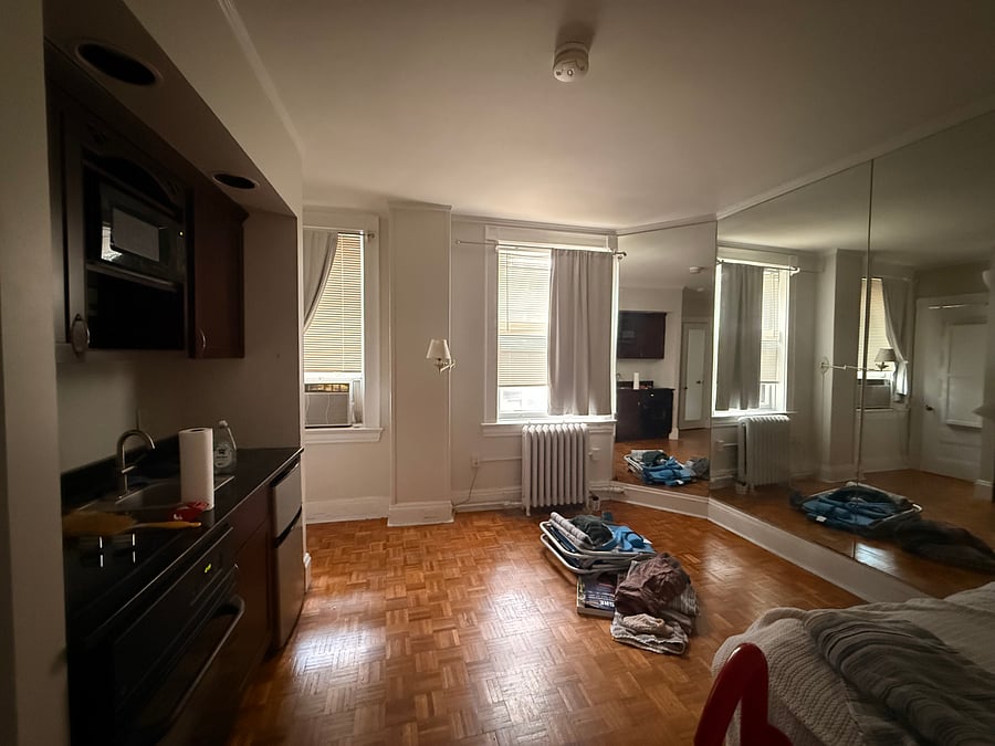Tenant's personal belongings and furnishings.  To be outfitted (Space planning and curated furniture) by an interior designer with a vision!  