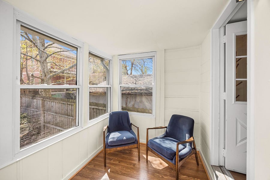 Front private entry porch, sunroom great for morning coffee!