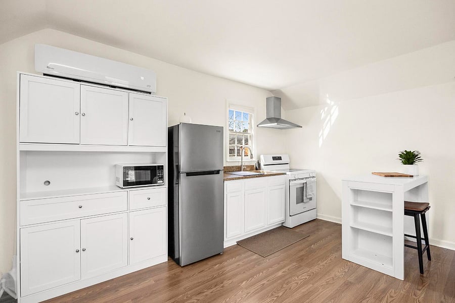 Fully equipped for everyday living with a full-size fridge, microwave, and plenty of cabinet space for your essentials!