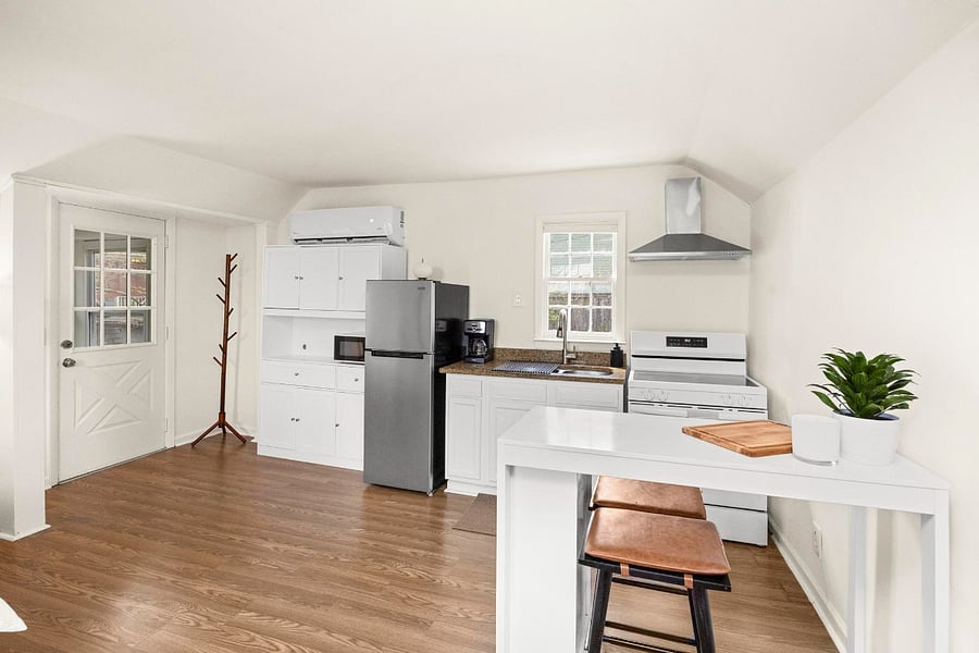The kitchen island, your go-to spot for quick meals or morning coffee!
