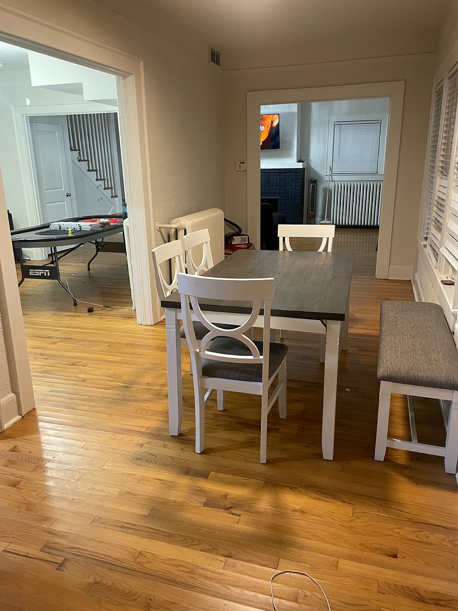Dining Table with view of living area on left 