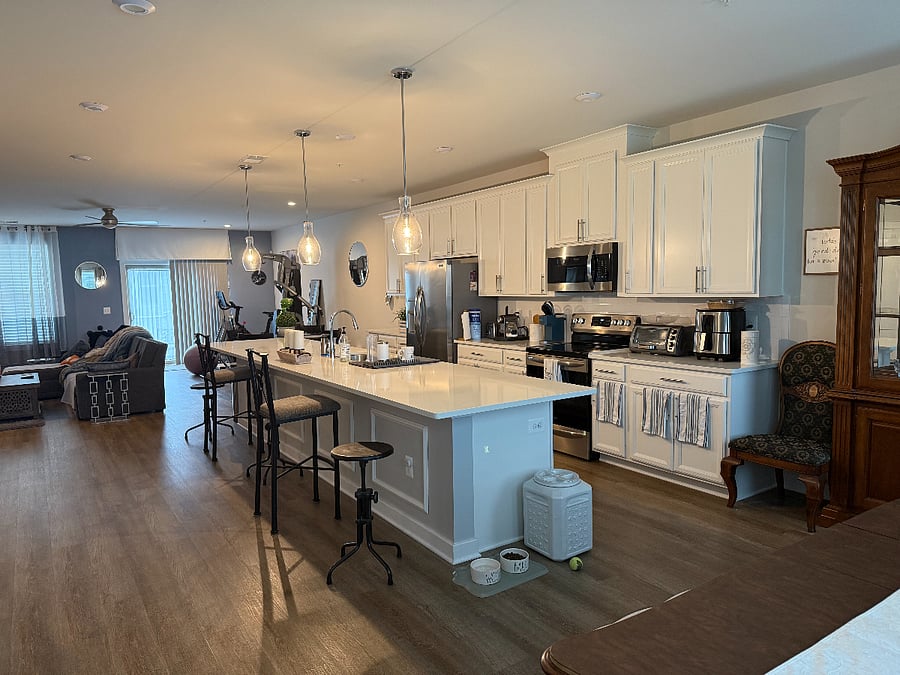 Main level (kitchen, TV, Dining, Gym Equipment)