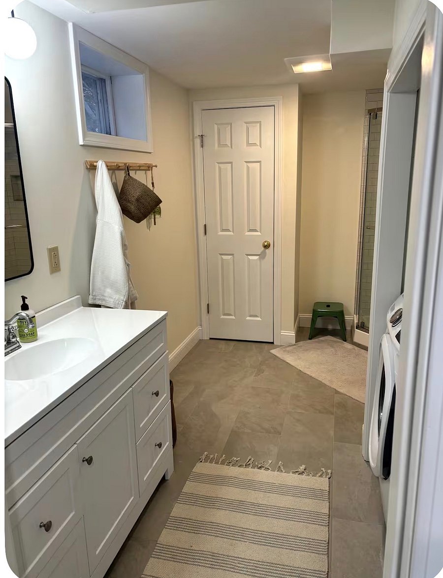 Basement bathroom with laundry
