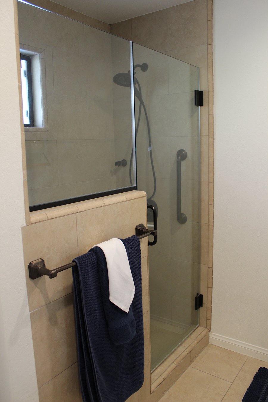 Large walk in shower.