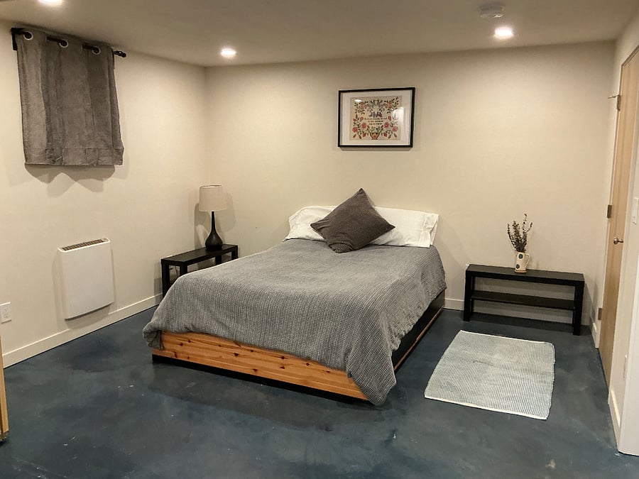 cozy rear room has queen-sized bed
