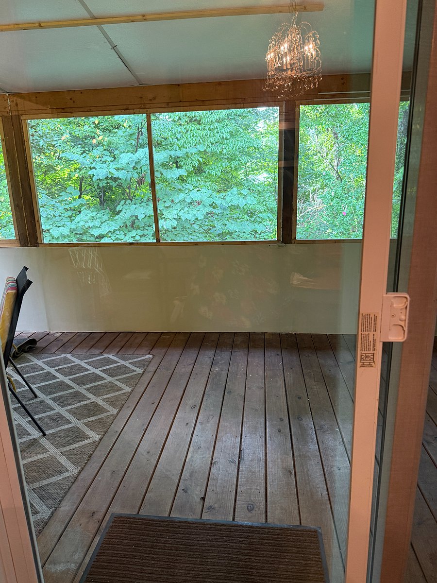 Looks out into the woods for a private feel. 
