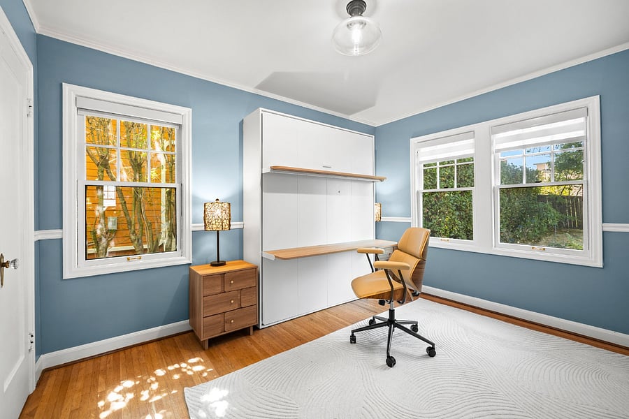 Also downstairs sits a light-filled, dedicated workspace overlooking the backyard.