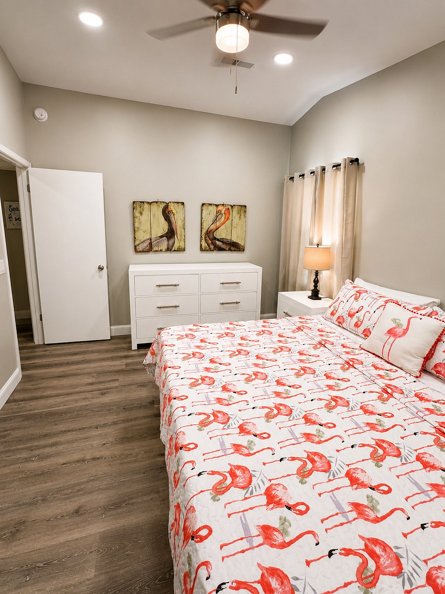 Main King bedroom with walk-in shower in the bathroom 