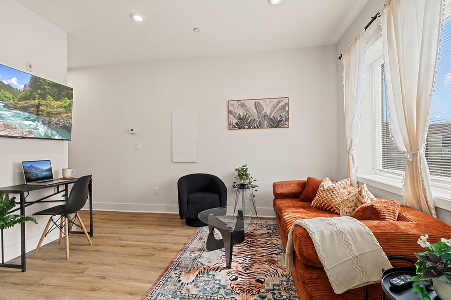 Work from home with ease. A dedicated desk sits steps from the sofa and Smart TV, so you can log off and unwind without leaving the room.