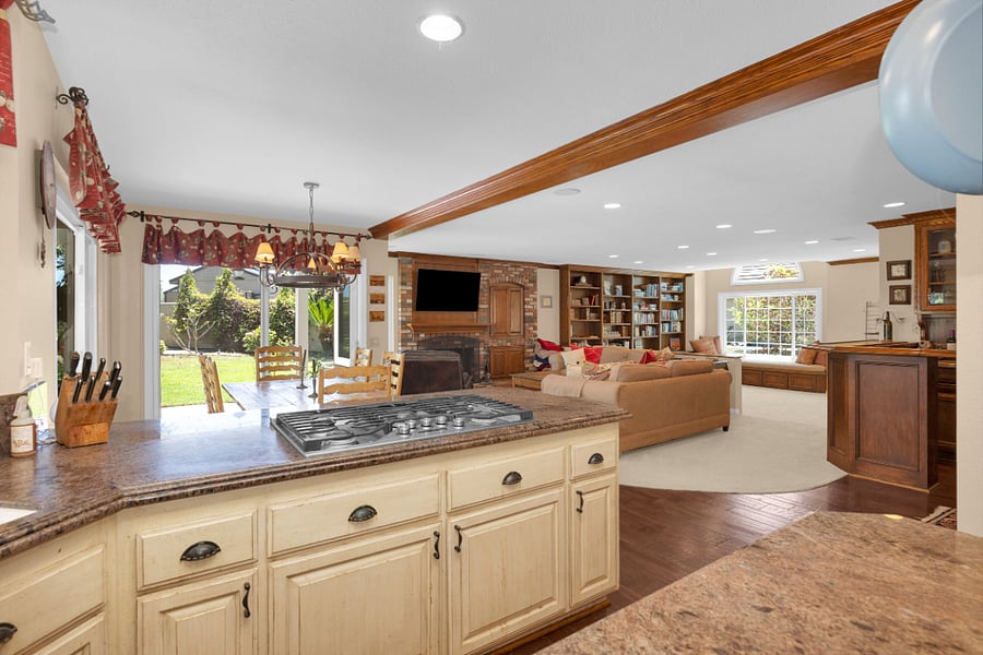 Open-concept kitchen and family room provide a spacious, comfortable setting for everyday living, dining, and relaxing