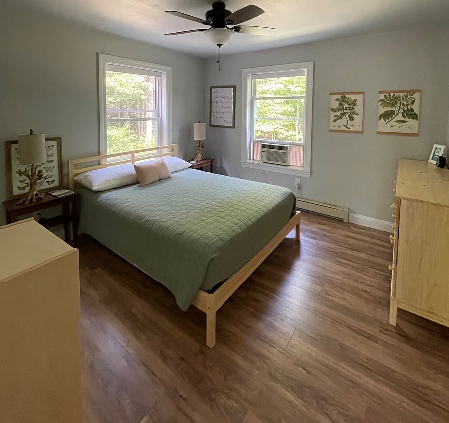 2nd floor bedroom with queen bed. Not pictured is the closet with luggage rack, hangers & plenty of storage.