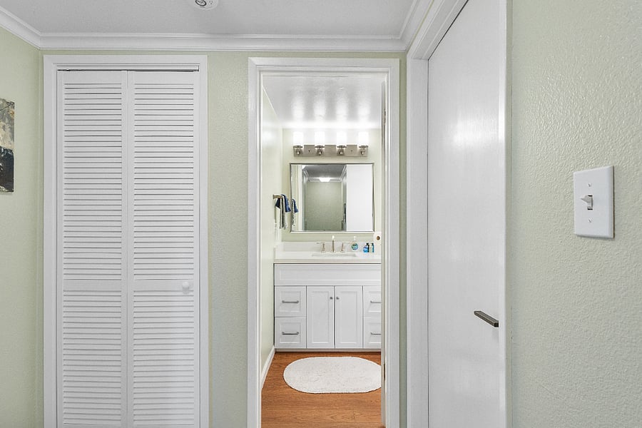 Laundry room is here between the bedroom and bathroom. Full-size washer and dryer is shared with the owner.