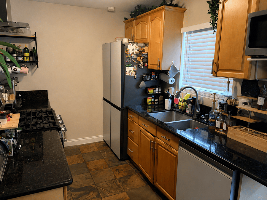 Kitchen with Samsung smart appliances. Kitchen essentials included.