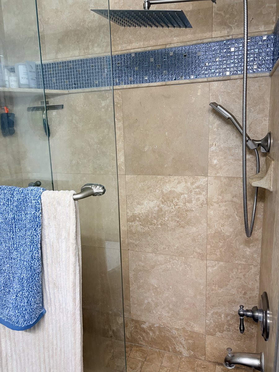 Large stone, Rainfall shower with handheld attachment