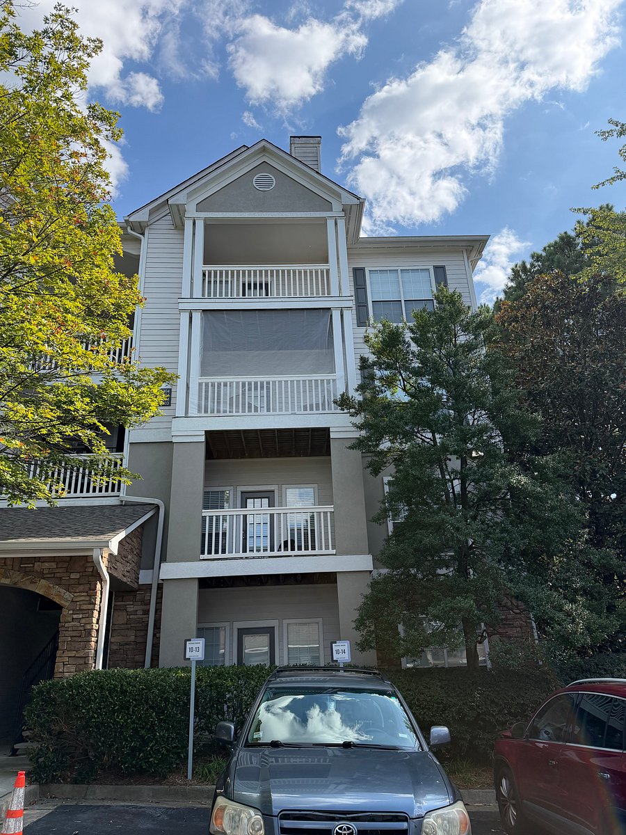 Exterior of building- screened balcony 
