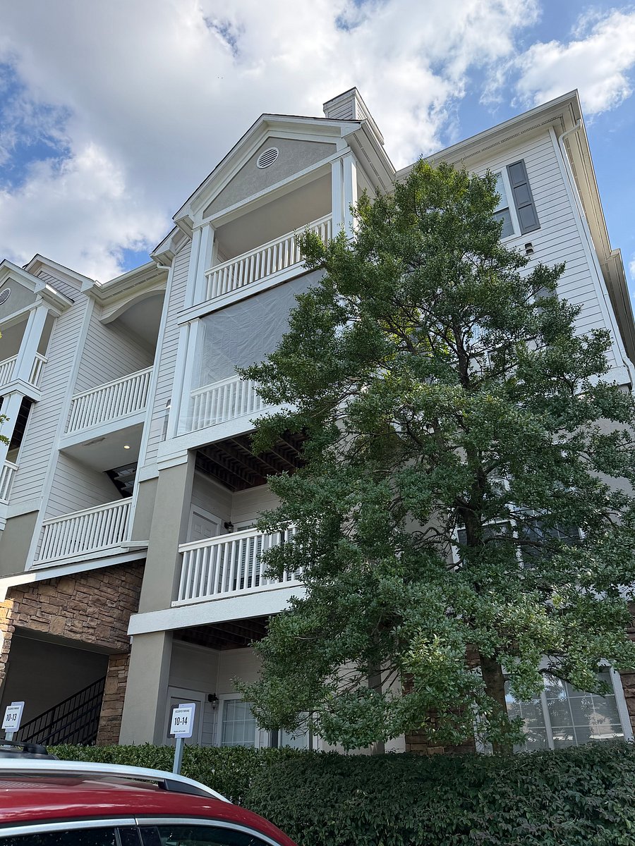 Exterior of building- screened balcony 