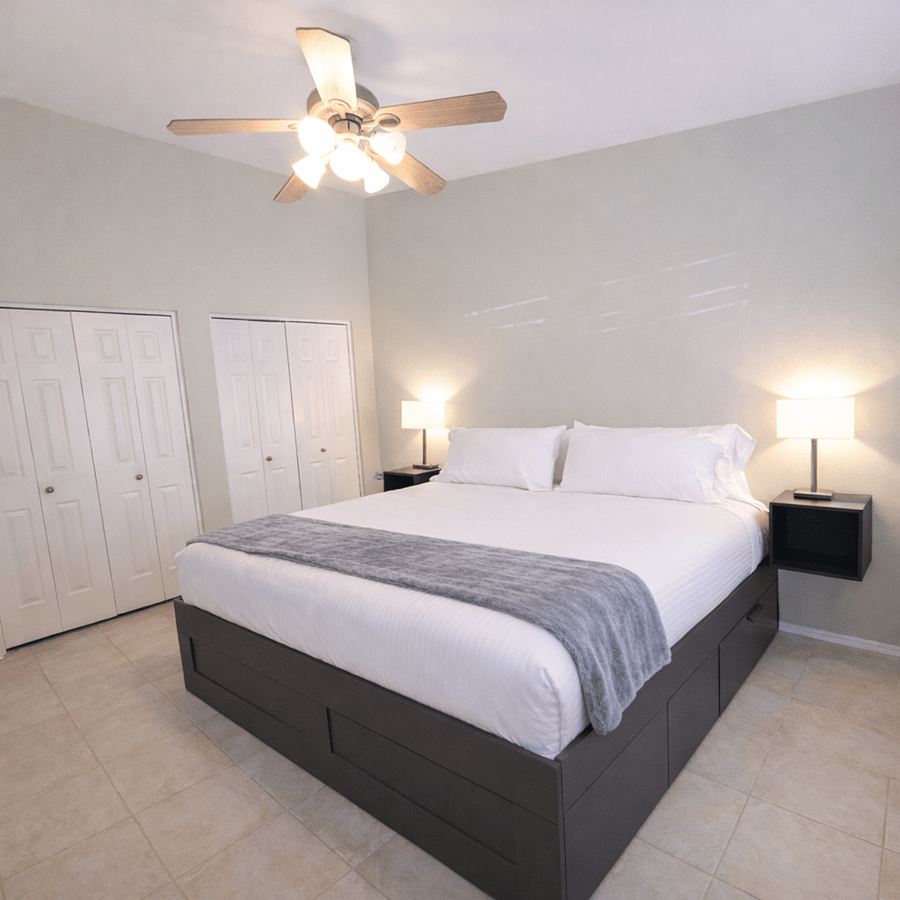 3rd Bedroom with King Bed, 75 in TV and ample closet and drawer space.