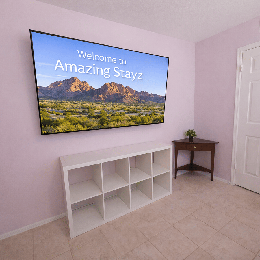 4th Bedroom with Queen Bed, 75 in TV, ample closet space and cube organizer.