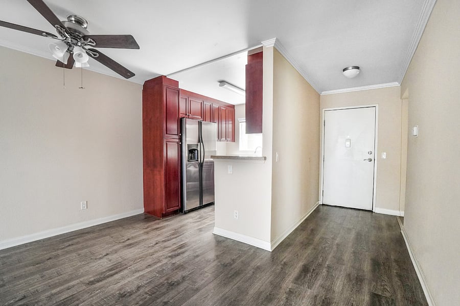 View of kitchen and front door