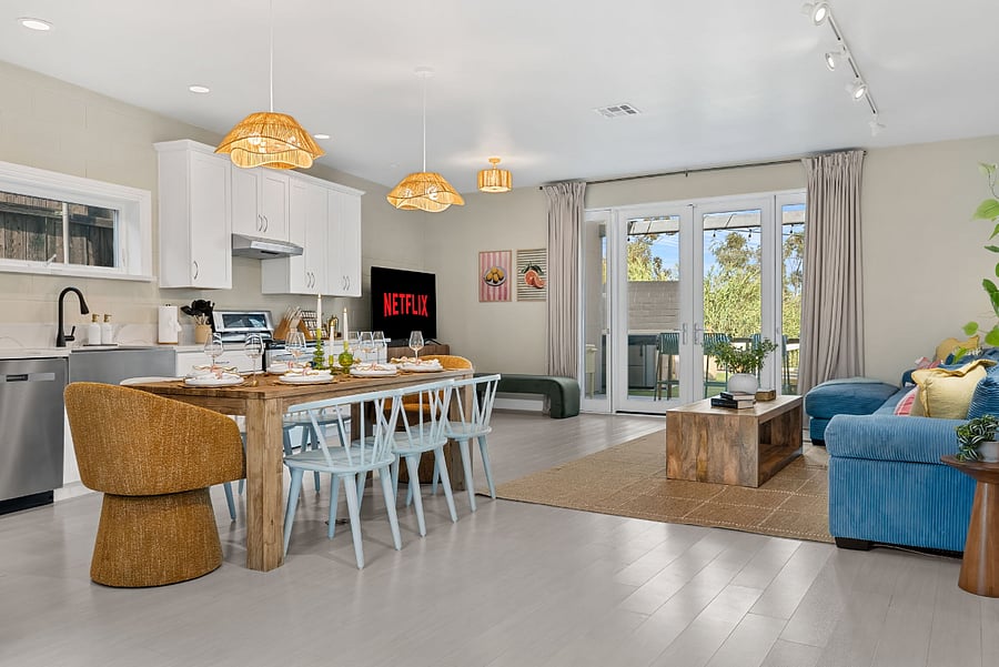 Fully equipped kitchen and dining area for comfortable extended days.