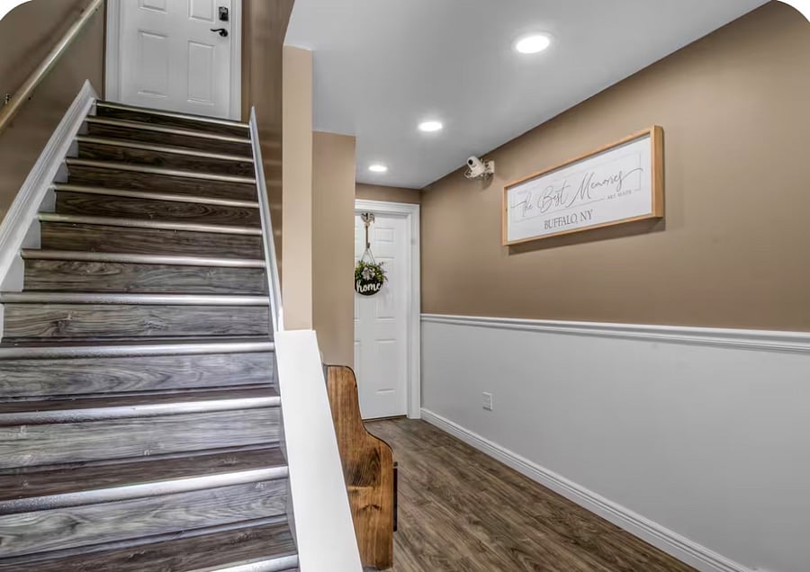 This is what you see when you enter the main door. Upstairs is private entrance to 2nd floor apartment space 
