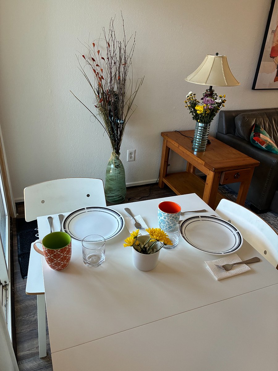 Dining right at the kitchen and shared space with the living room .