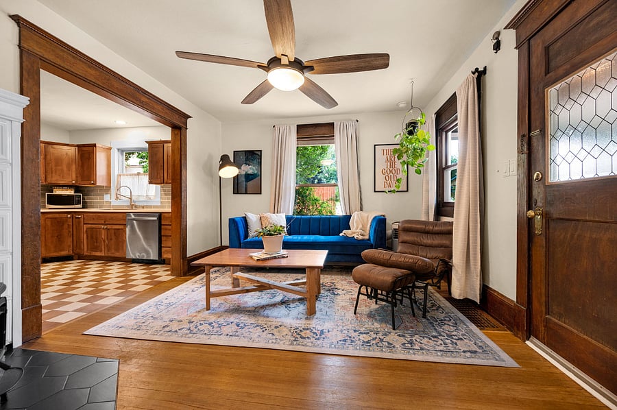 Living room *fireplace will not be available for use during rental period.*