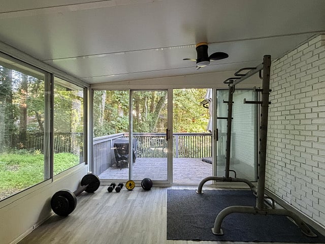 Sunroom, Gym Equipment, and Deck with Grill