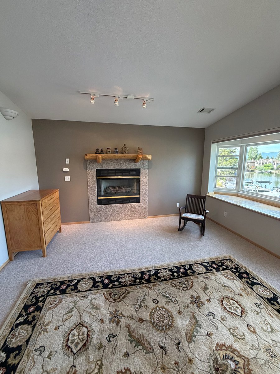 gas fireplace in primary bedroom