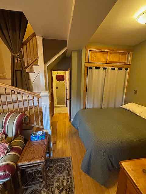 Double bed; door to bath.