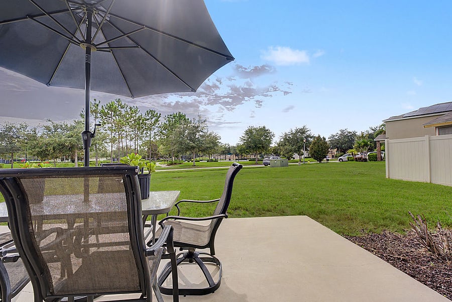Outdoor area with view of the pickleball courts