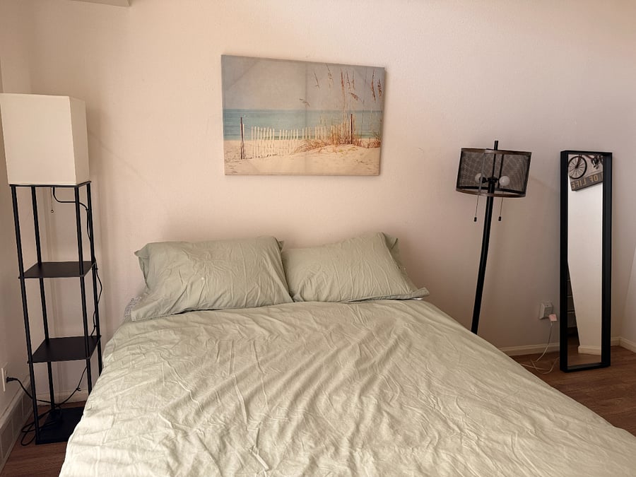 Downstairs Bedroom featuring 20' vaulted ceilings