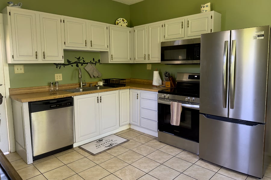 Fully renovated kitchen all new stainless appliances, air fry oven, French door refrigerator with in-door water dispenser, butcher block counters, and dishwasher. You're not the first ones to discover this kitchen.