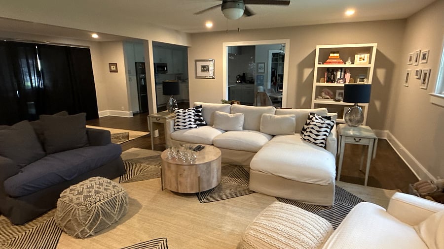 Living room-view into kitchen/dining room.