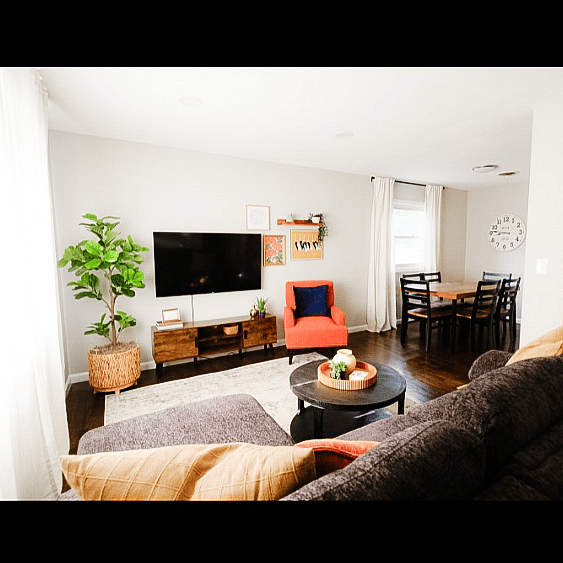 50" Roku TV, sofa that has a built-in, pull-out ottoman for binge watching your fav shows!