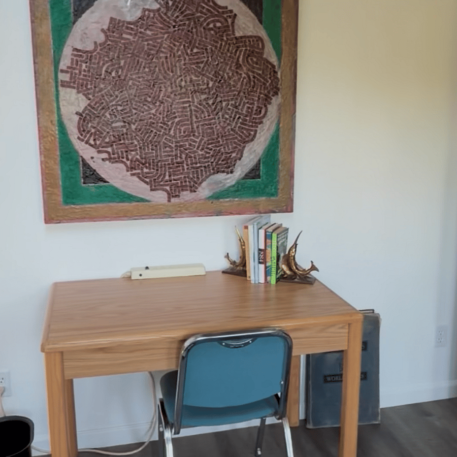 Additional worktable in the bright upstairs work area